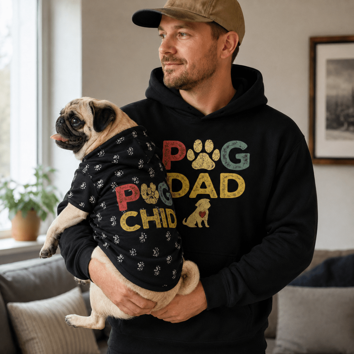 Pug Dad and Child Matching Hoodie Set - FluffnCoSblackxs