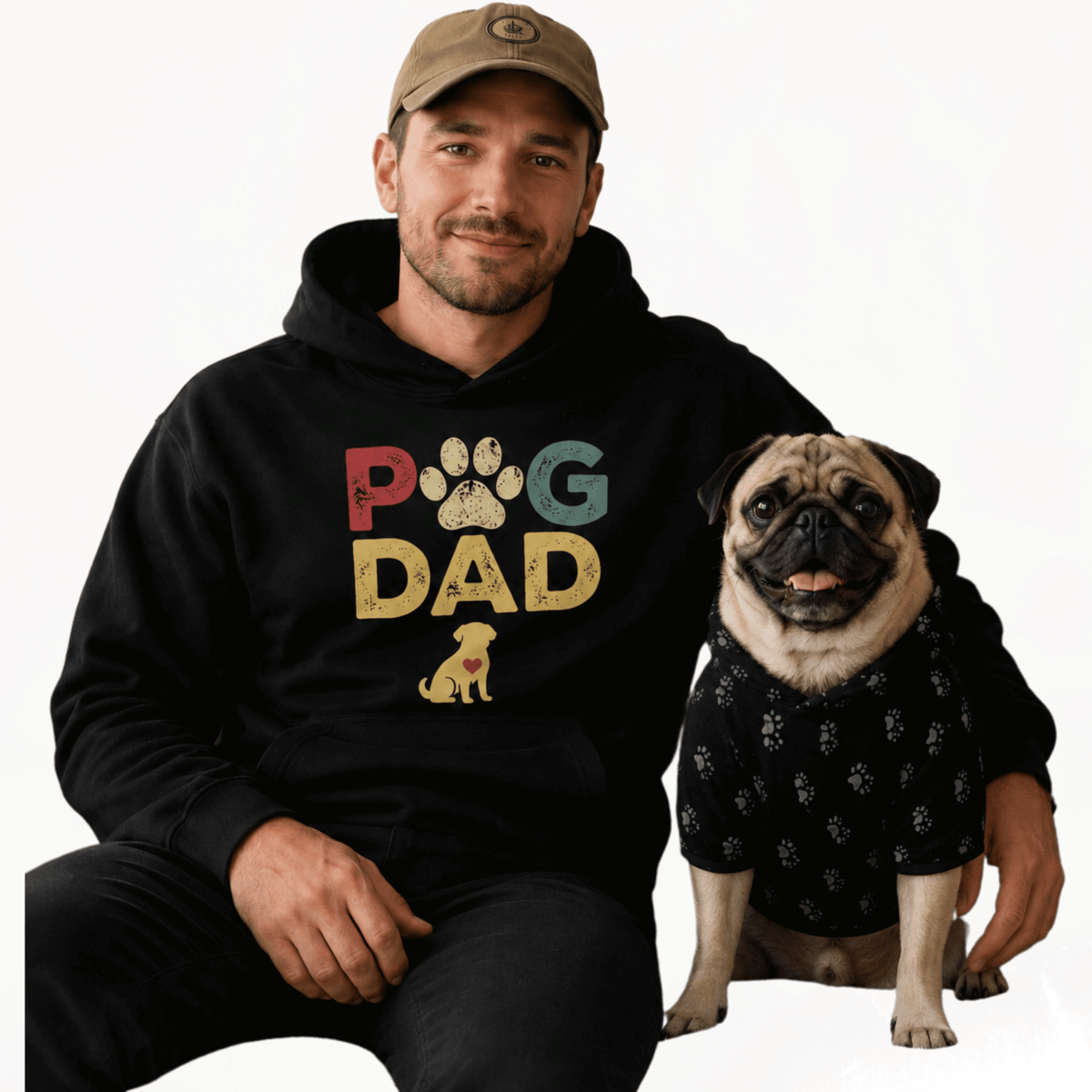 Pug Dad and Child Matching Hoodie Set - FluffnCoSblackxs