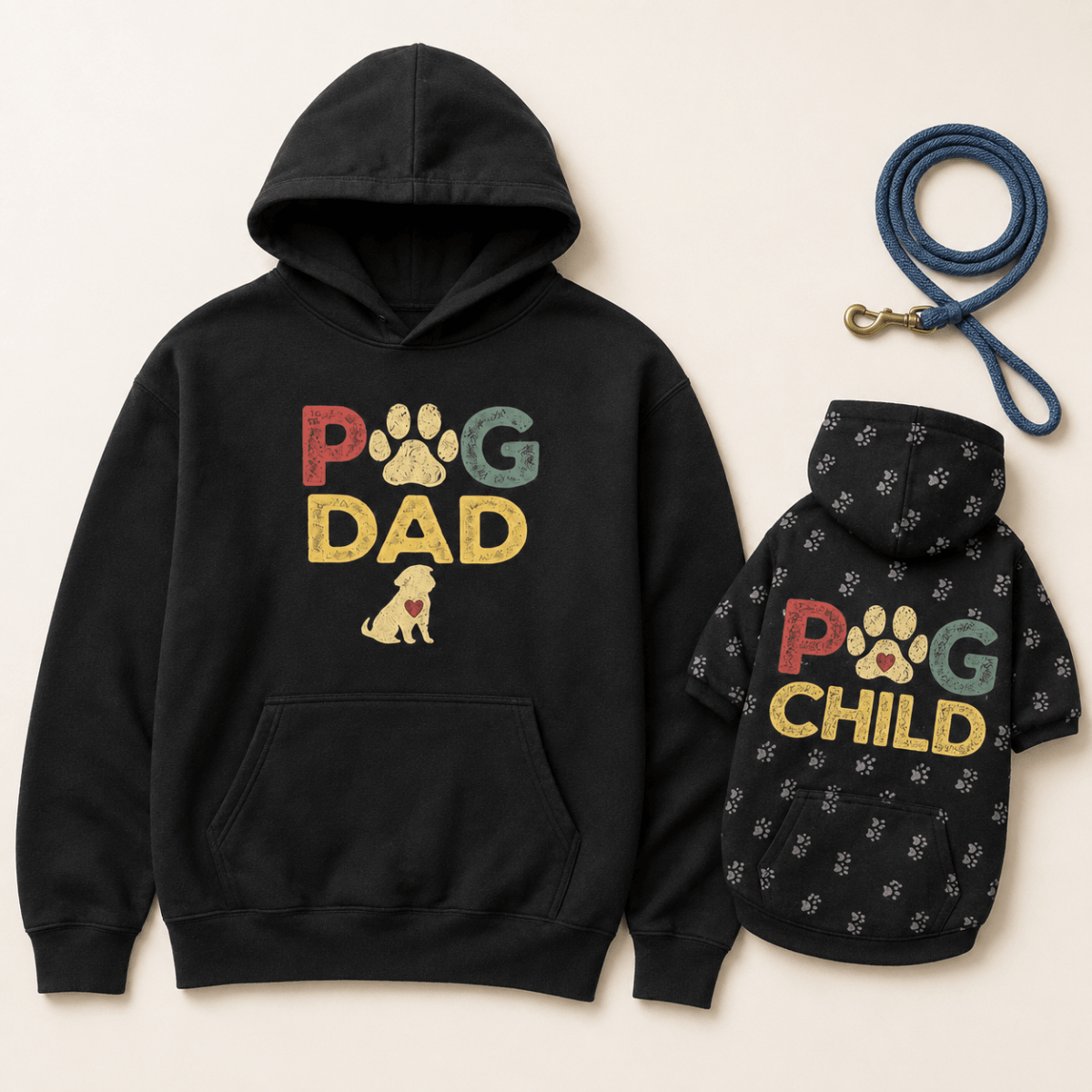 Pug Dad and Child Matching Hoodie Set - FluffnCoSblackxs