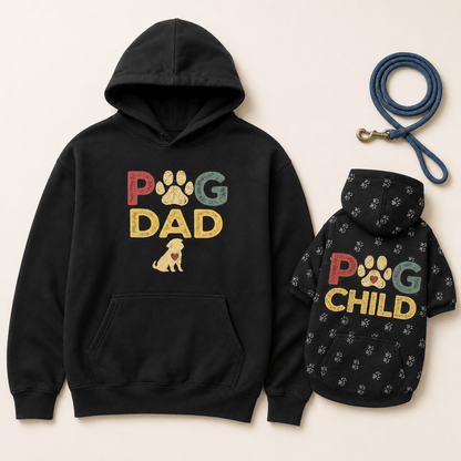 Pug Dad and Child Matching Hoodie Set - FluffnCoSblackxs