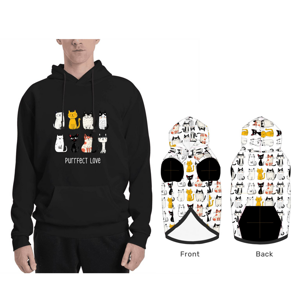 Pet  wearing Matching Pet and Owner Hoodie – Purrfect Love Cat Hoodie Set pet hoodie