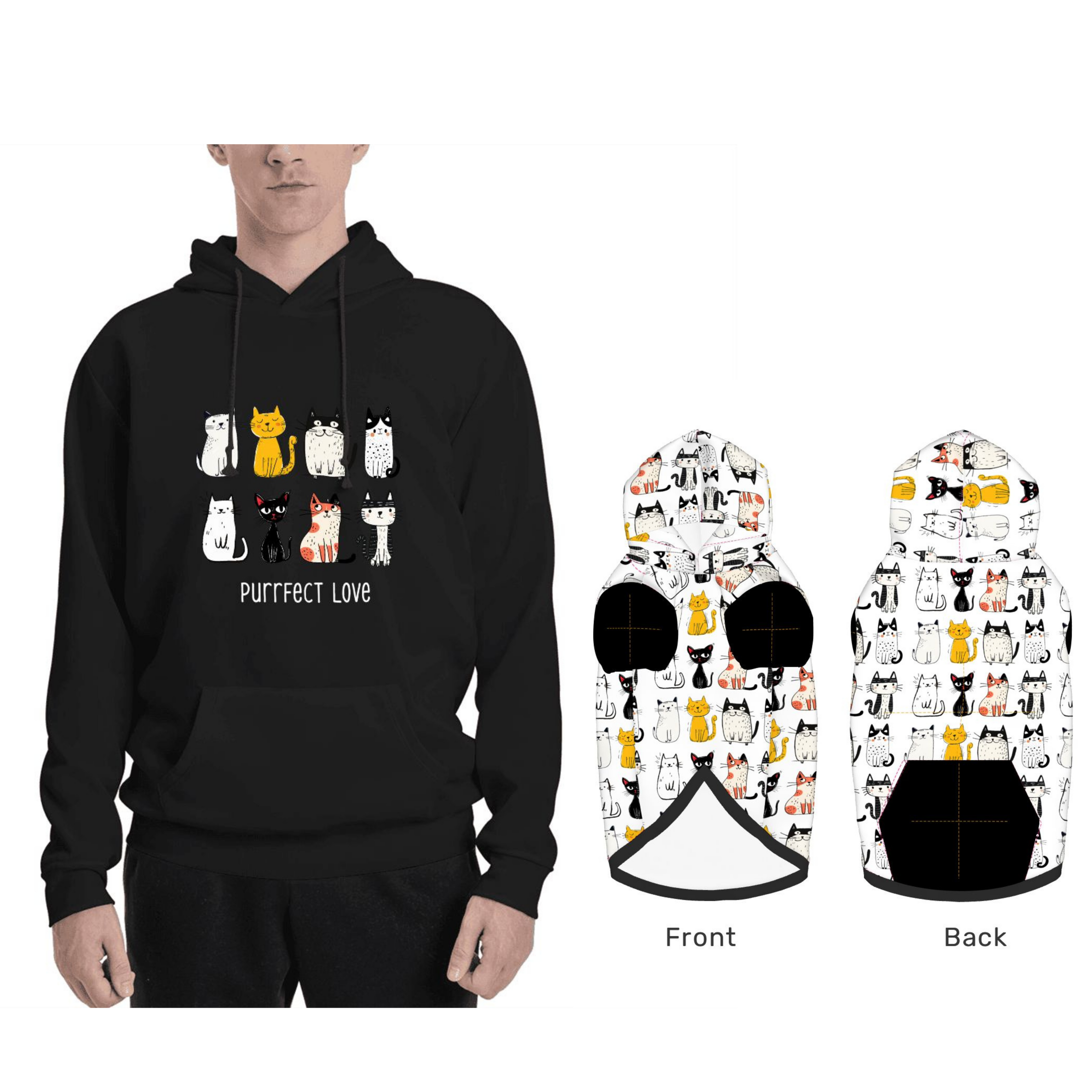 Pet  wearing Matching Pet and Owner Hoodie – Purrfect Love Cat Hoodie Set pet hoodie