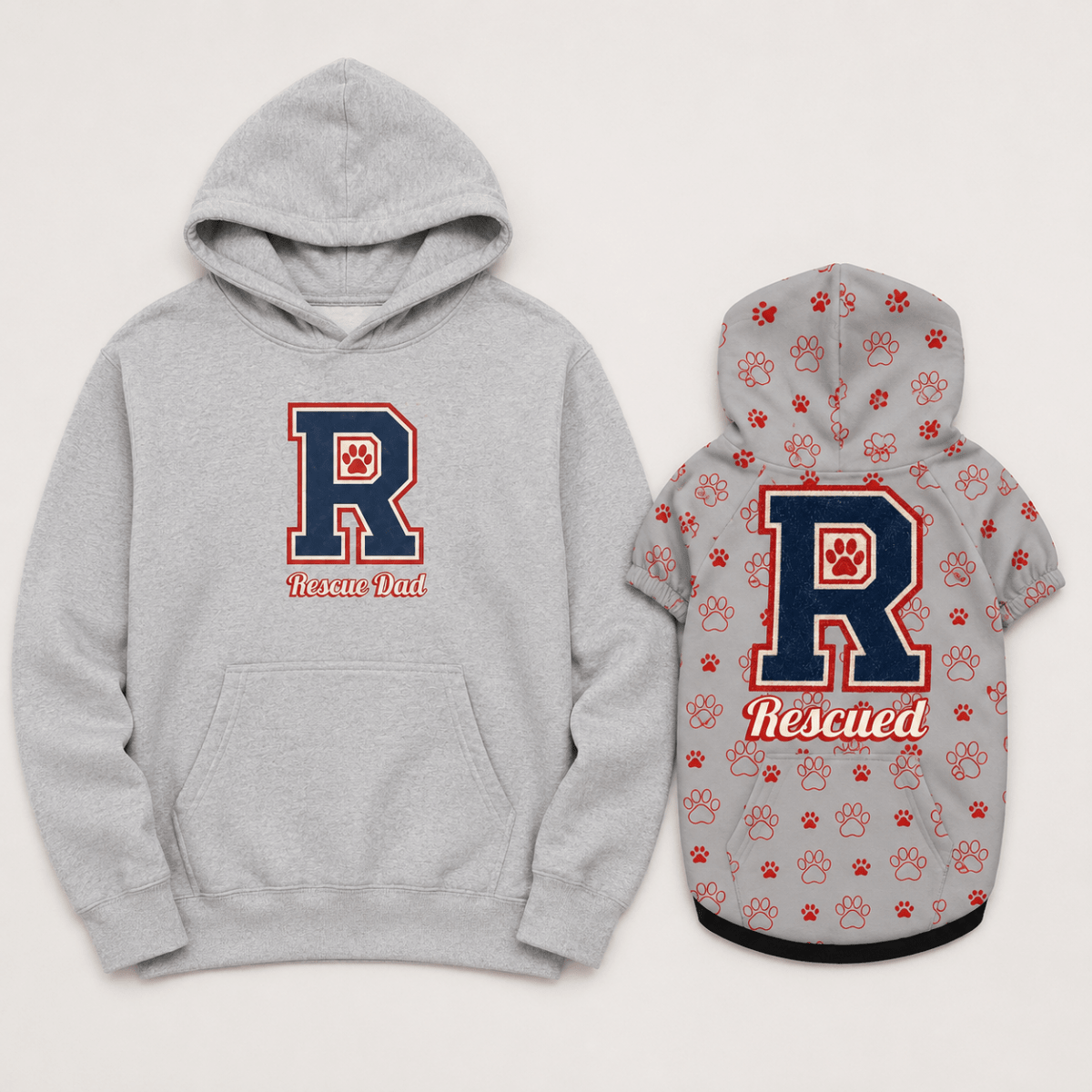 Rescue Dad Pet and Owner Hoodie Set - FluffnCoGrey HeatherxsS