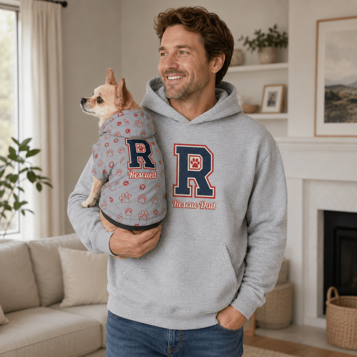 Rescue Dad Pet and Owner Hoodie Set - FluffnCoGrey HeatherxsS