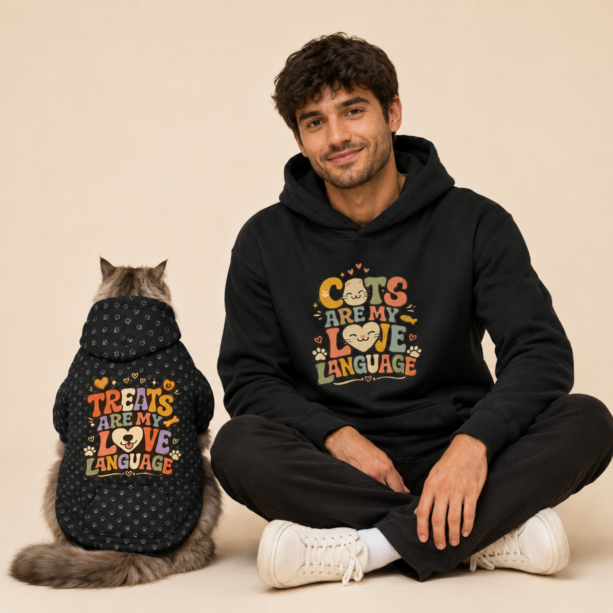 Cats are my Love Language Pet and Owner Hoodie Set