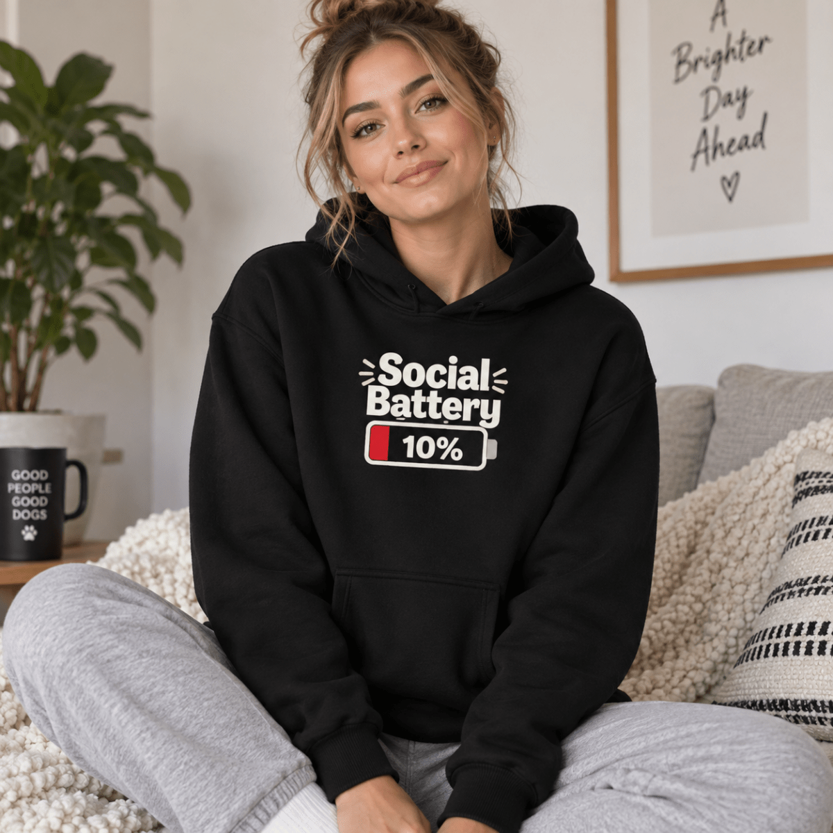 Social Battery 10% Human Hoodie - FluffnCoIvoryxssoft