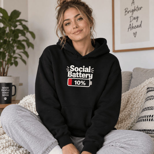 Social Battery 10% Human Hoodie - FluffnCoIvoryxssoft