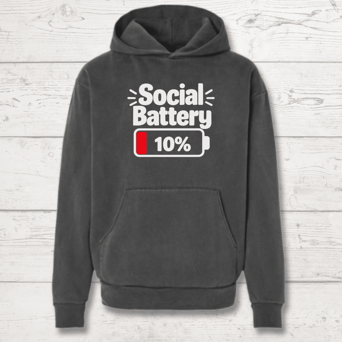 Social Battery 10% Human Hoodie - FluffnCoIvoryxssoft