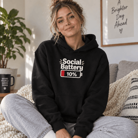 Social Battery 10% Human Hoodie - FluffnCoIvoryxssoft