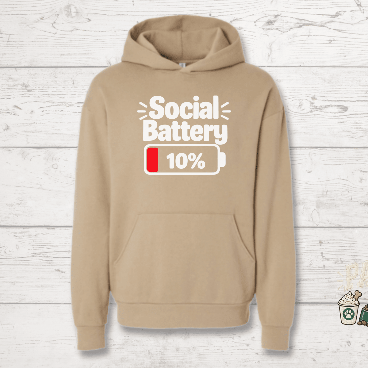 Social Battery 10% Human Hoodie - FluffnCoIvoryxssoft