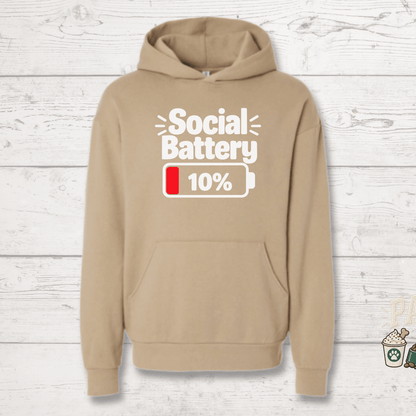 Social Battery 10% Human Hoodie - FluffnCoIvoryxssoft
