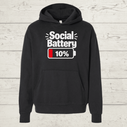 Social Battery 10% Human Hoodie - FluffnCoIvoryxssoft