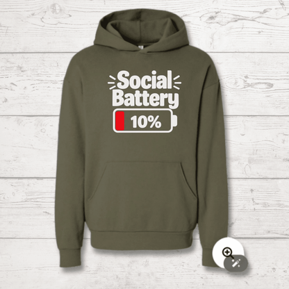 Social Battery 10% Human Hoodie - FluffnCoIvoryxssoft