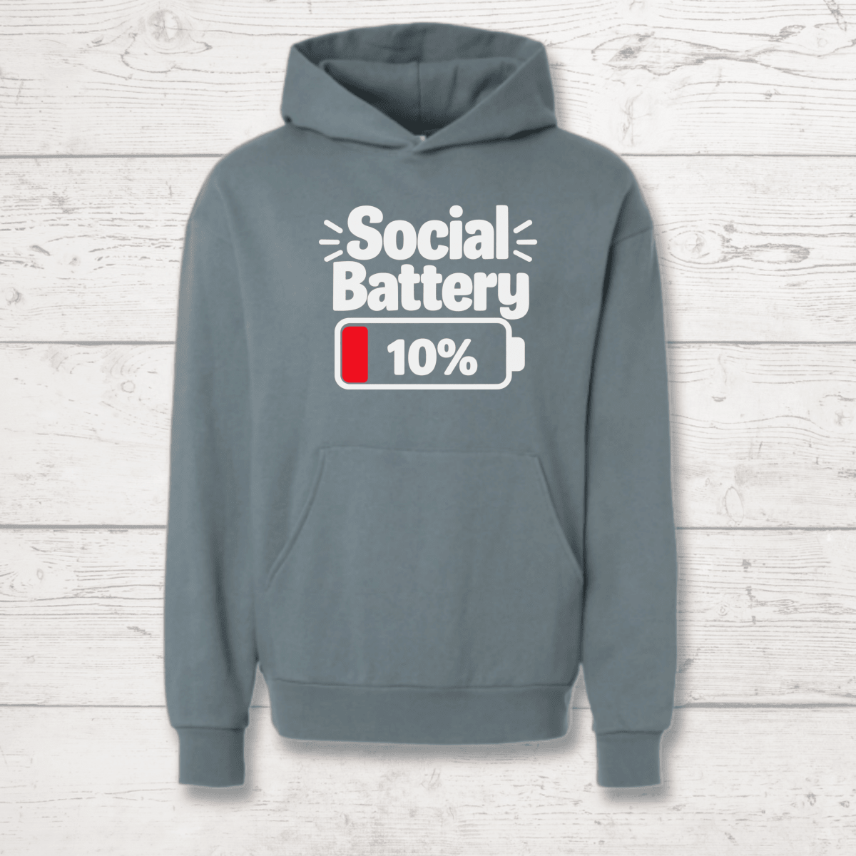 Social Battery 10% Human Hoodie - FluffnCoIvoryxssoft