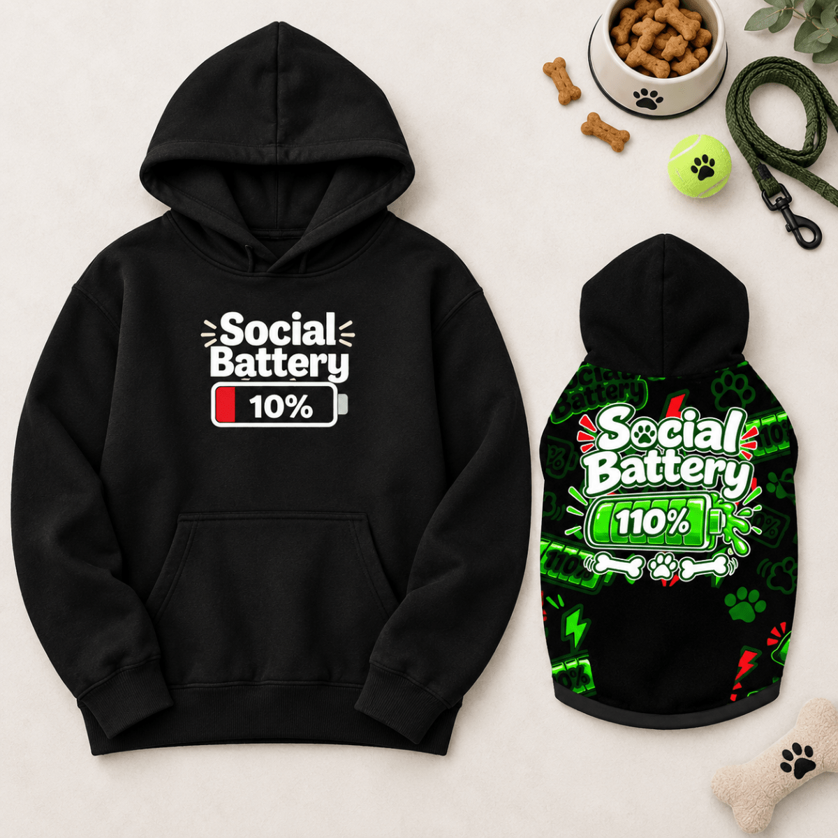 Social Battery 110% Pet Hoodie - FluffnCoBlackSAddonsoft