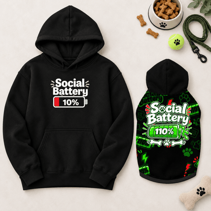 Social Battery 110% Pet Hoodie - FluffnCoBlackSAddonsoft