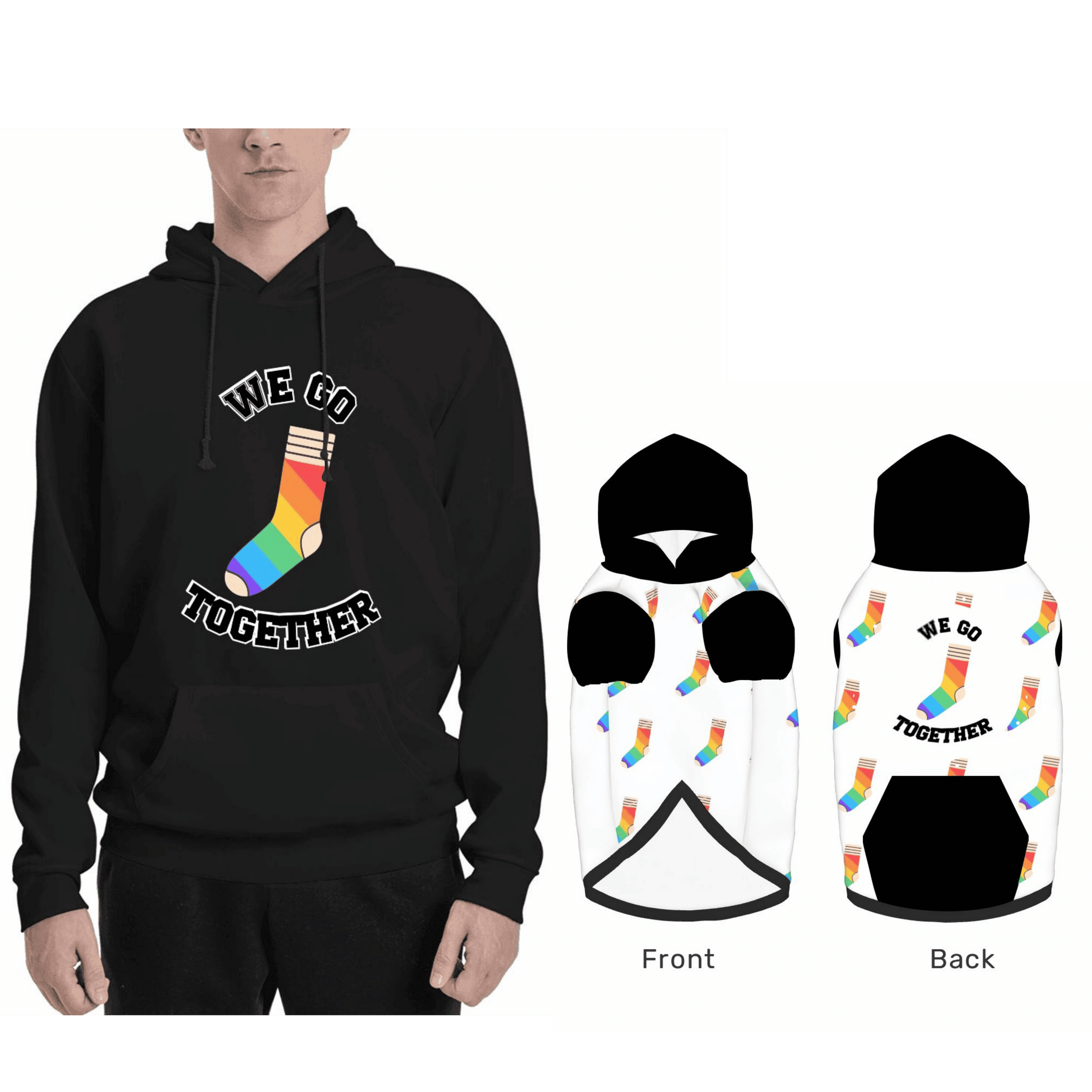 Dog wearing We Go Together Funny Pet & Owner Matching Rainbow Sock Set pet hoodie