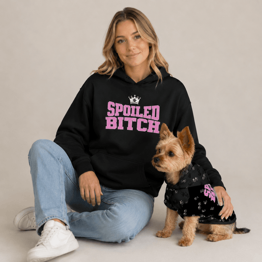 Spoiled Bitch Pet and Owner Matching Hoodie Set - FluffnCoGrey HeatherxsS