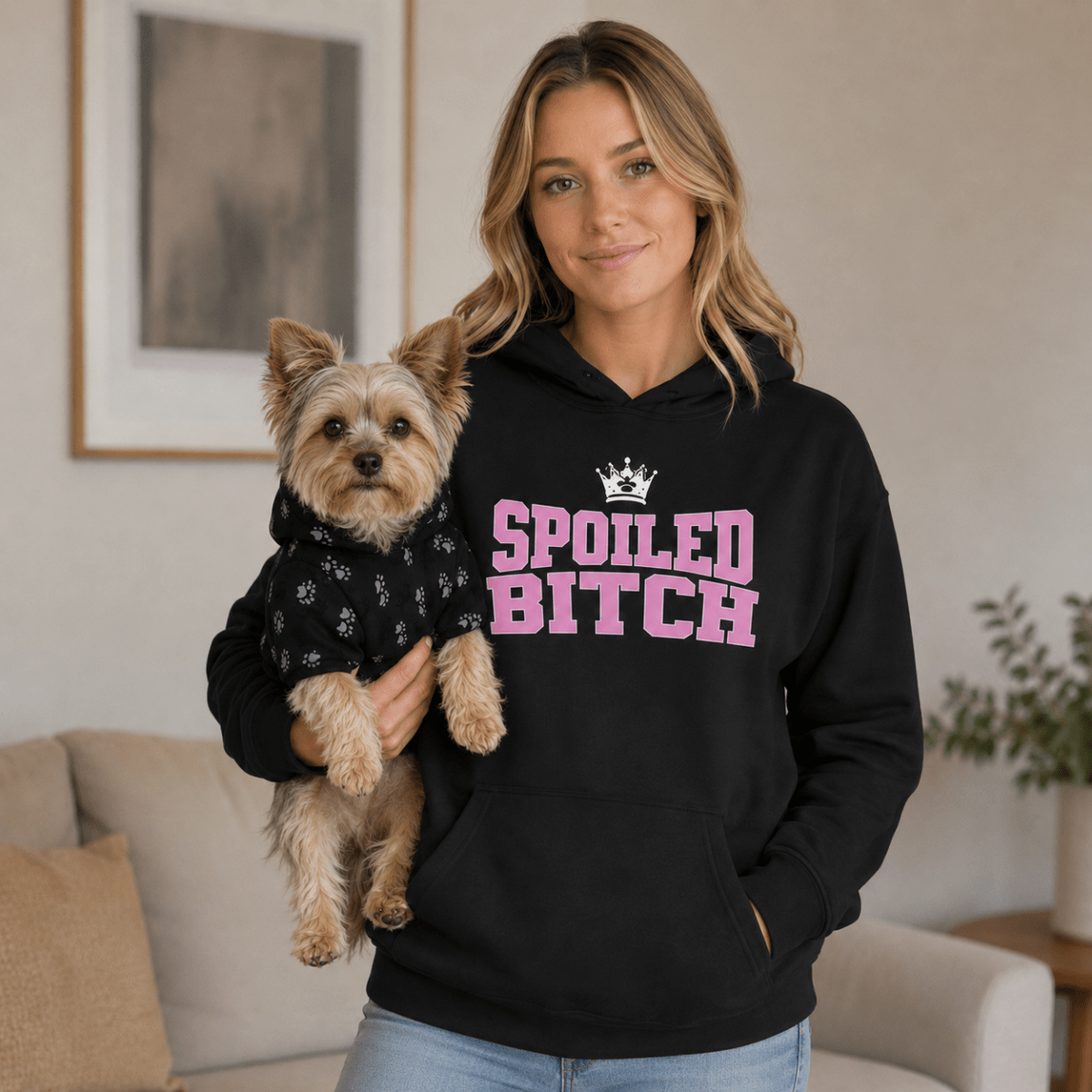Spoiled Bitch Pet and Owner Matching Hoodie Set - FluffnCoGrey HeatherxsS