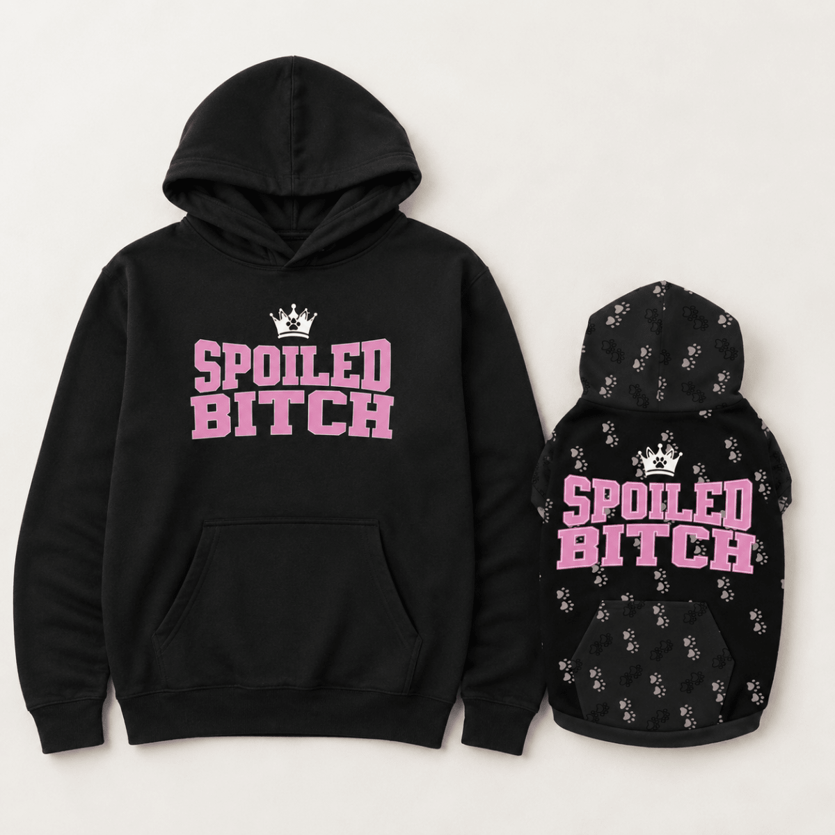 Spoiled Bitch Pet and Owner Matching Hoodie Set - FluffnCoGrey HeatherxsS