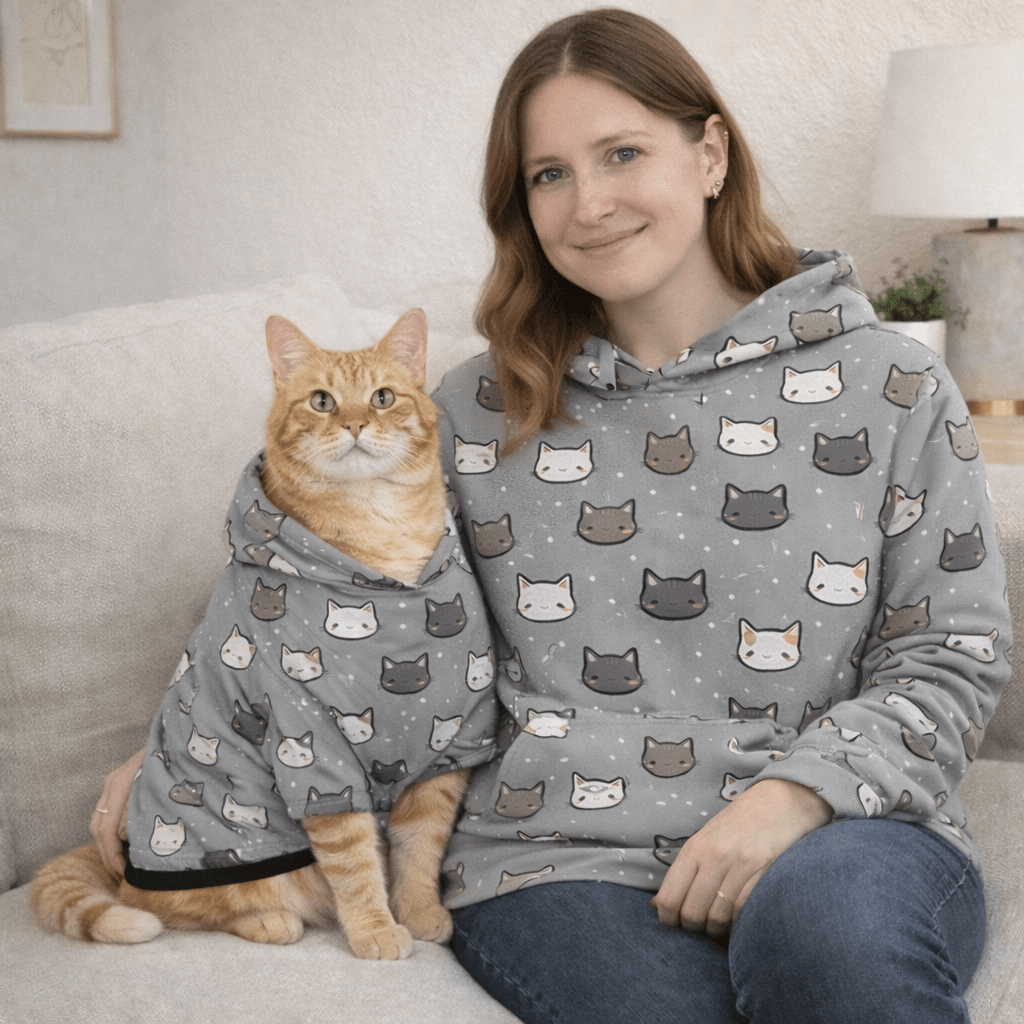 Cat Face All Over Pattern Pet and Human Hoodie Set - FluffnCoSSAOPmatching