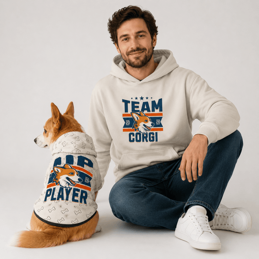 Team Corgi Pet and Owner Hoodie Set - FluffnCoGrey HeatherxsS