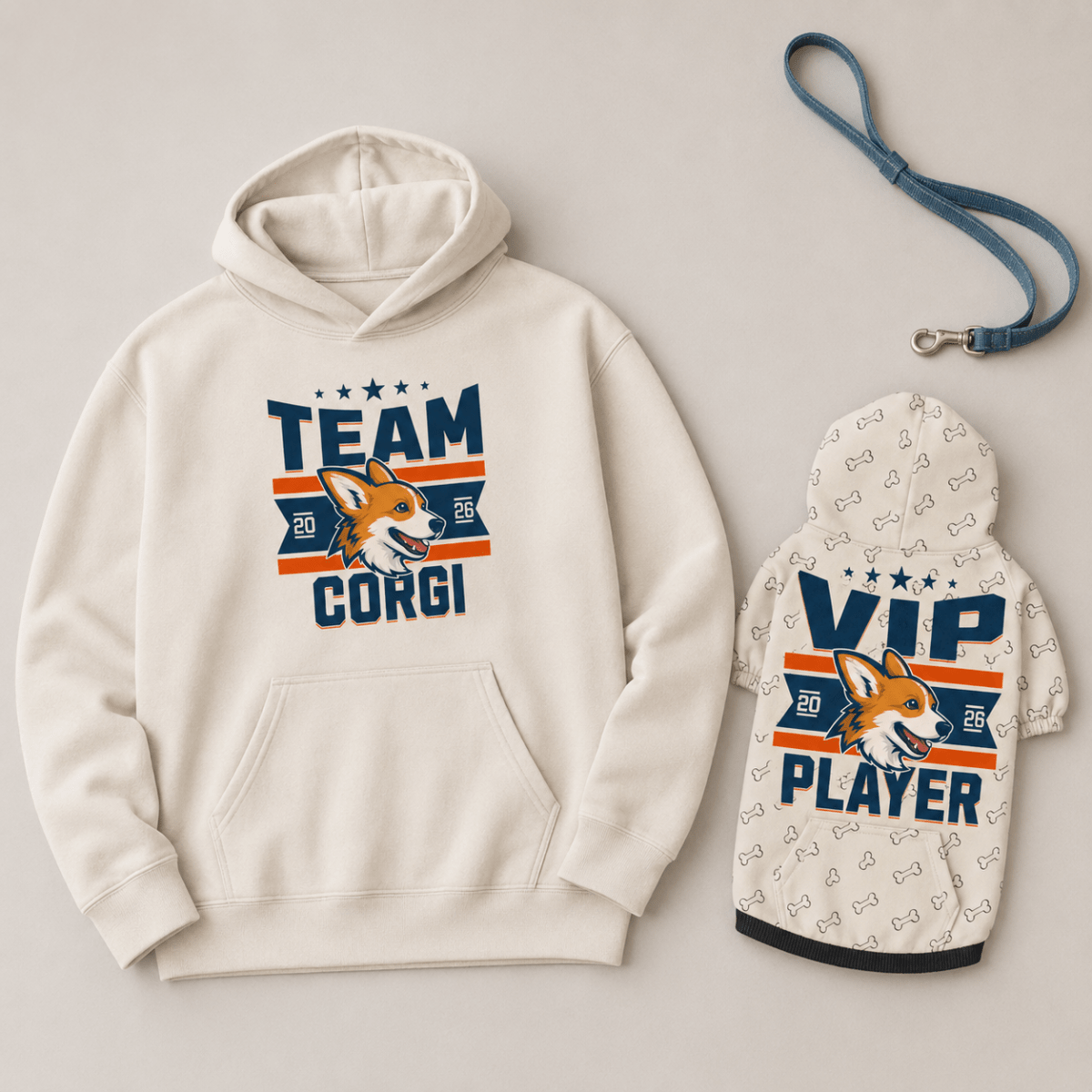Team Corgi Pet and Owner Hoodie Set - FluffnCoGrey HeatherxsS