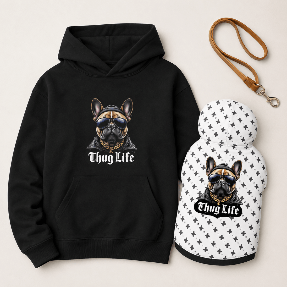 Thug Life Matching Pet & Owner Hoodie Set: French Bulldog - FluffnCoSandstonexsSmatchingset