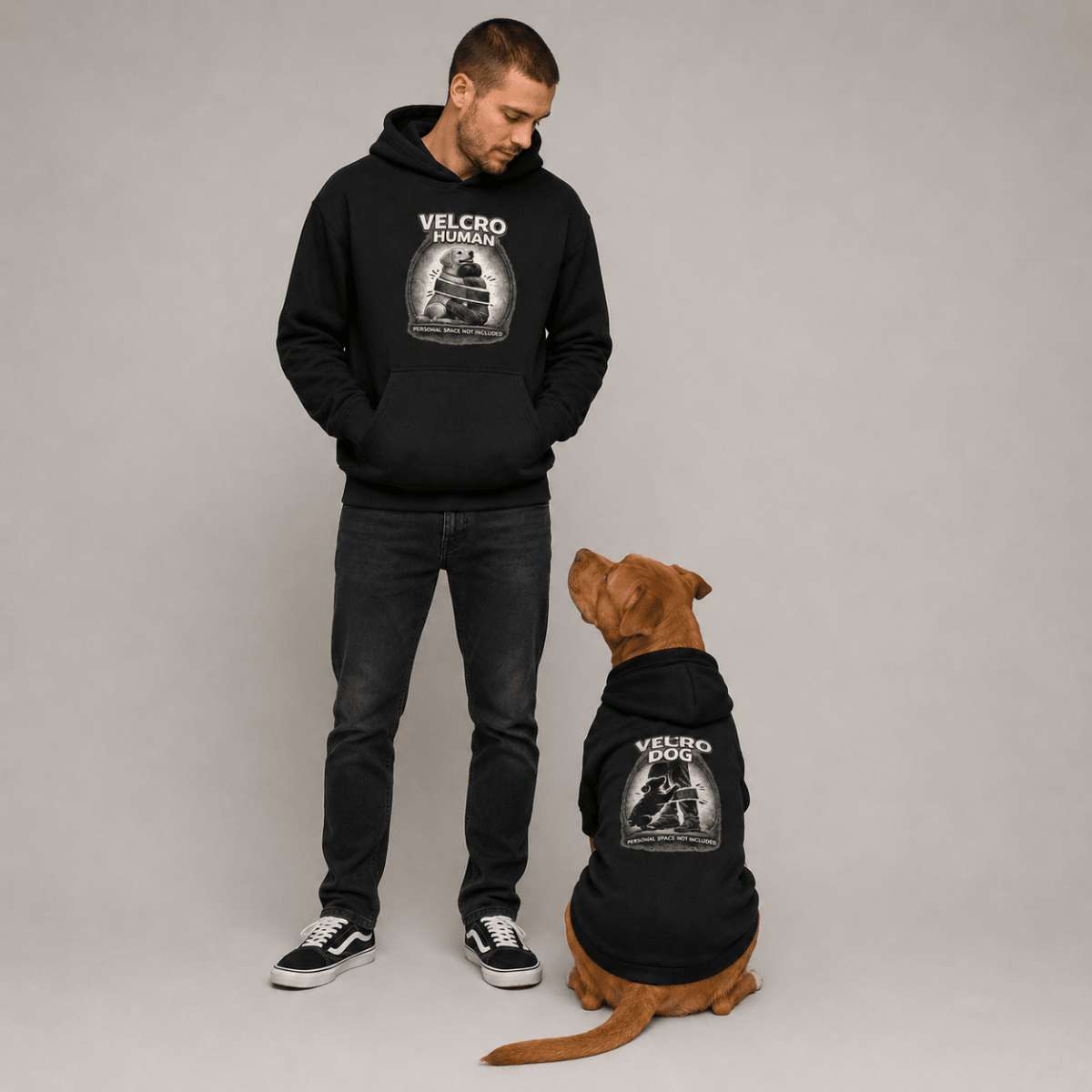 Velcro Human & Dog Pet and Human Hoodie Set - FluffnCoSBlackxsmatchingset