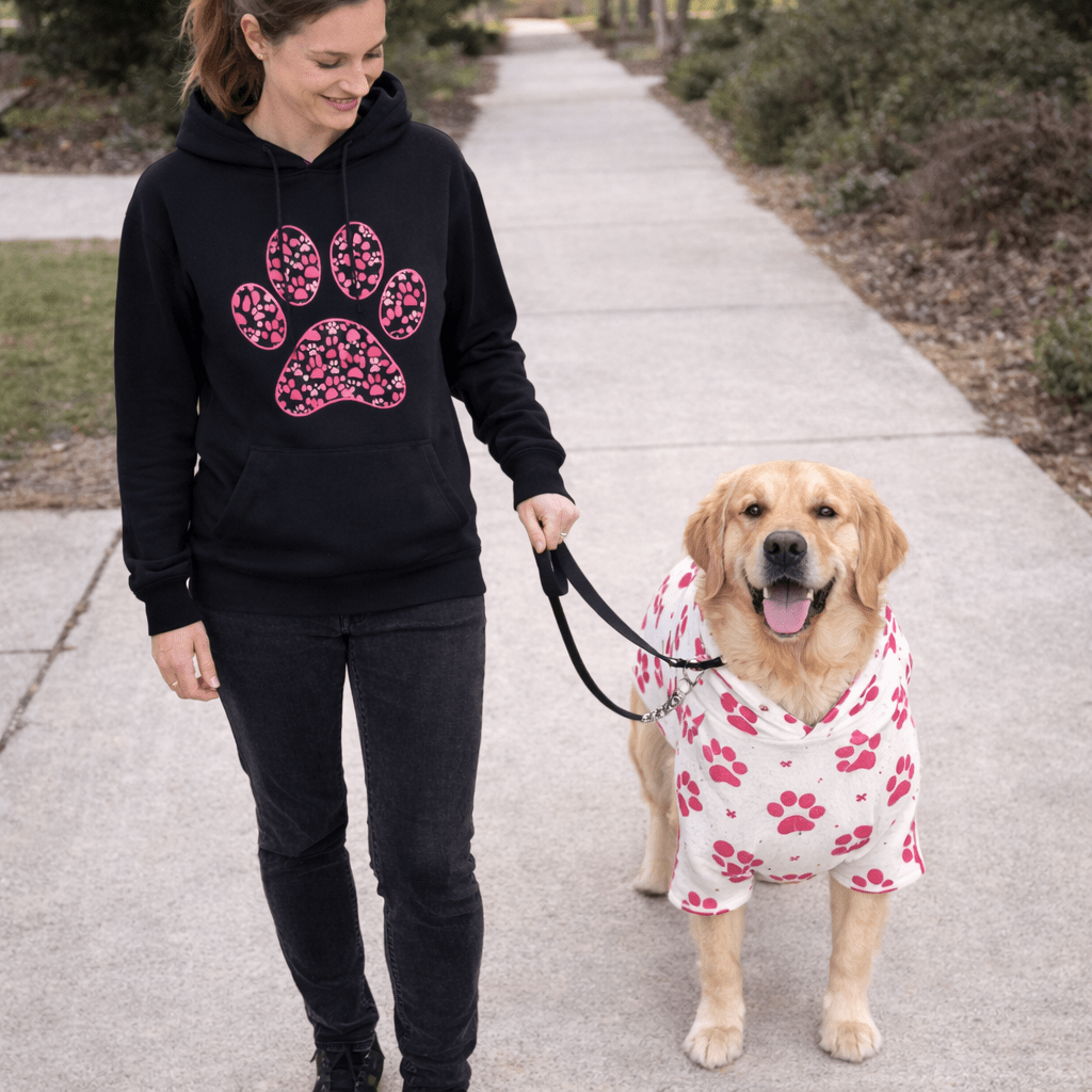 Pink Paw Graphic and Pattern Pet and Human Hoodie Set - FluffnCoblackxsSmatchingset