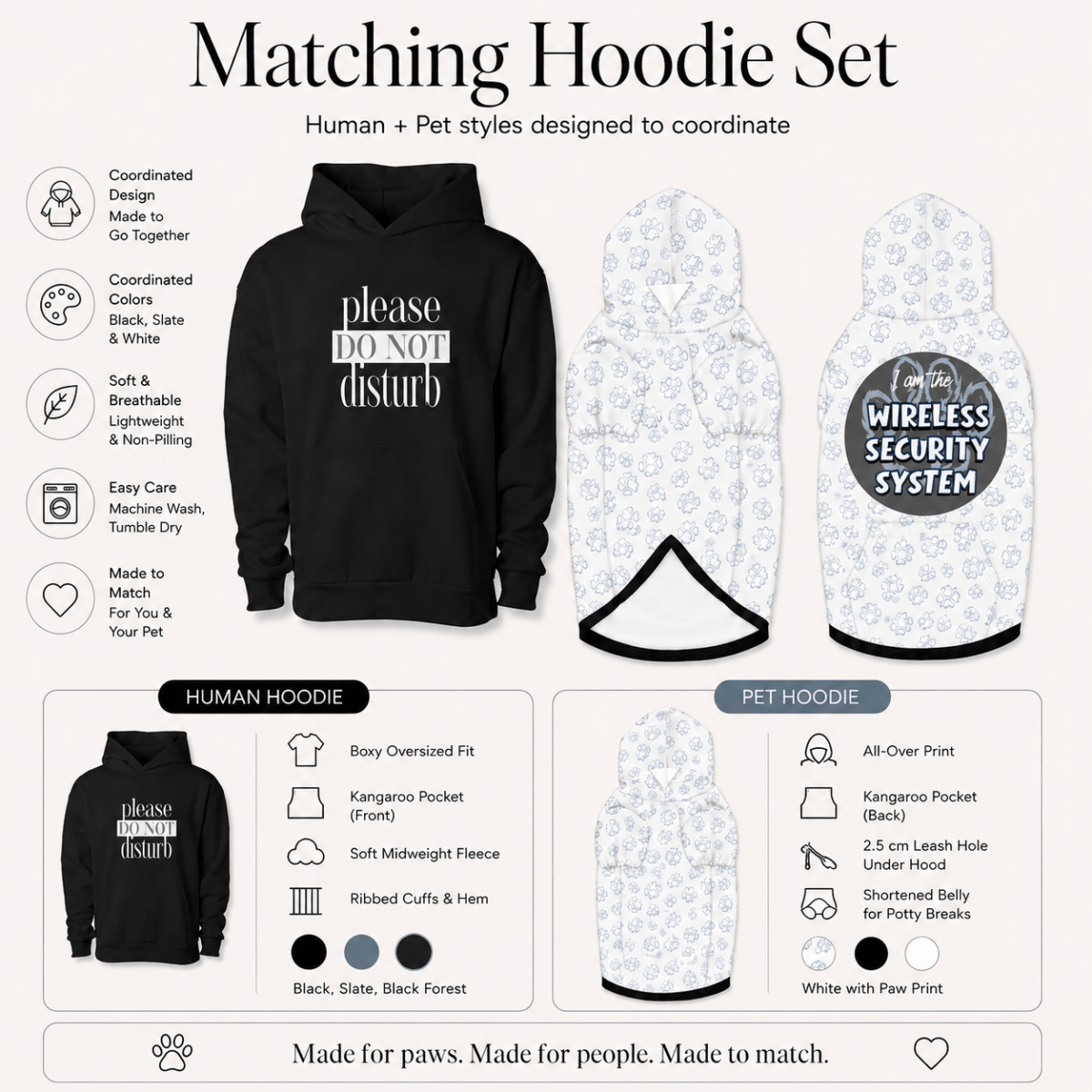 Wireless Security System Pet and Owner Hoodie Set - FluffnCoSPigment Blackxs