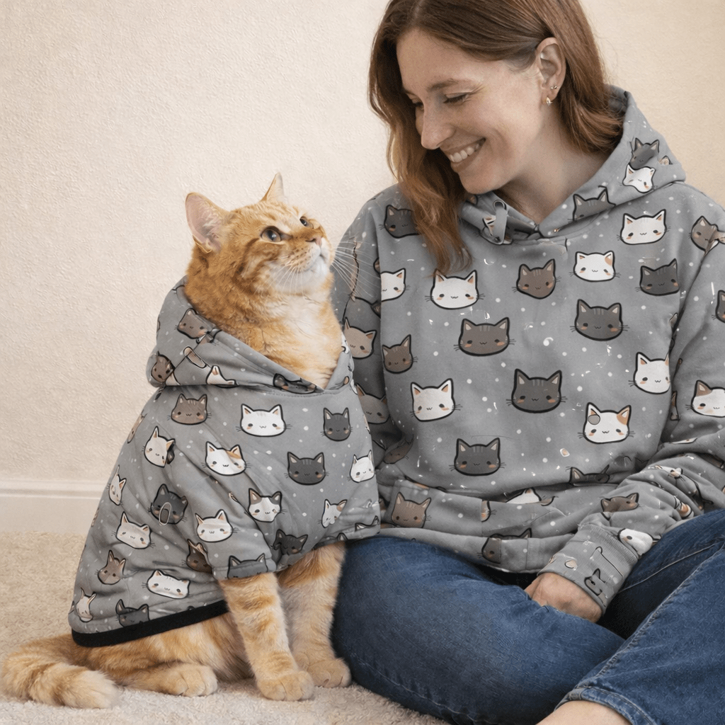 Cat Face All Over Pattern Pet and Human Hoodie Set - FluffnCoSSAOPmatching