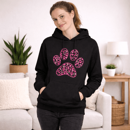 Pink Paw Graphic and Pattern Pet and Human Hoodie Set - FluffnCoblackxsSmatchingset