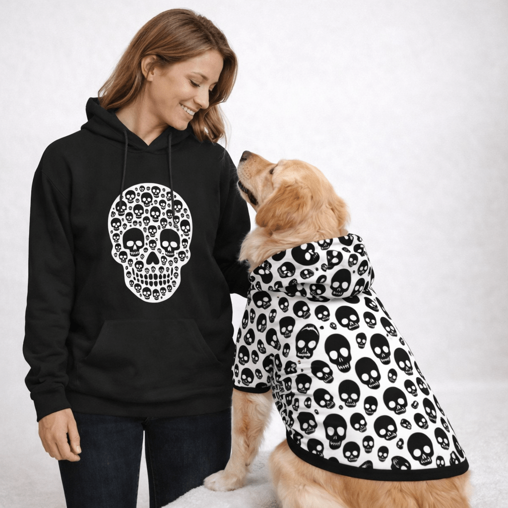 Skull Shape Human Hoodie & Skull Pattern Pet Hoodie Set - FluffnCoBlackSSmatchingset