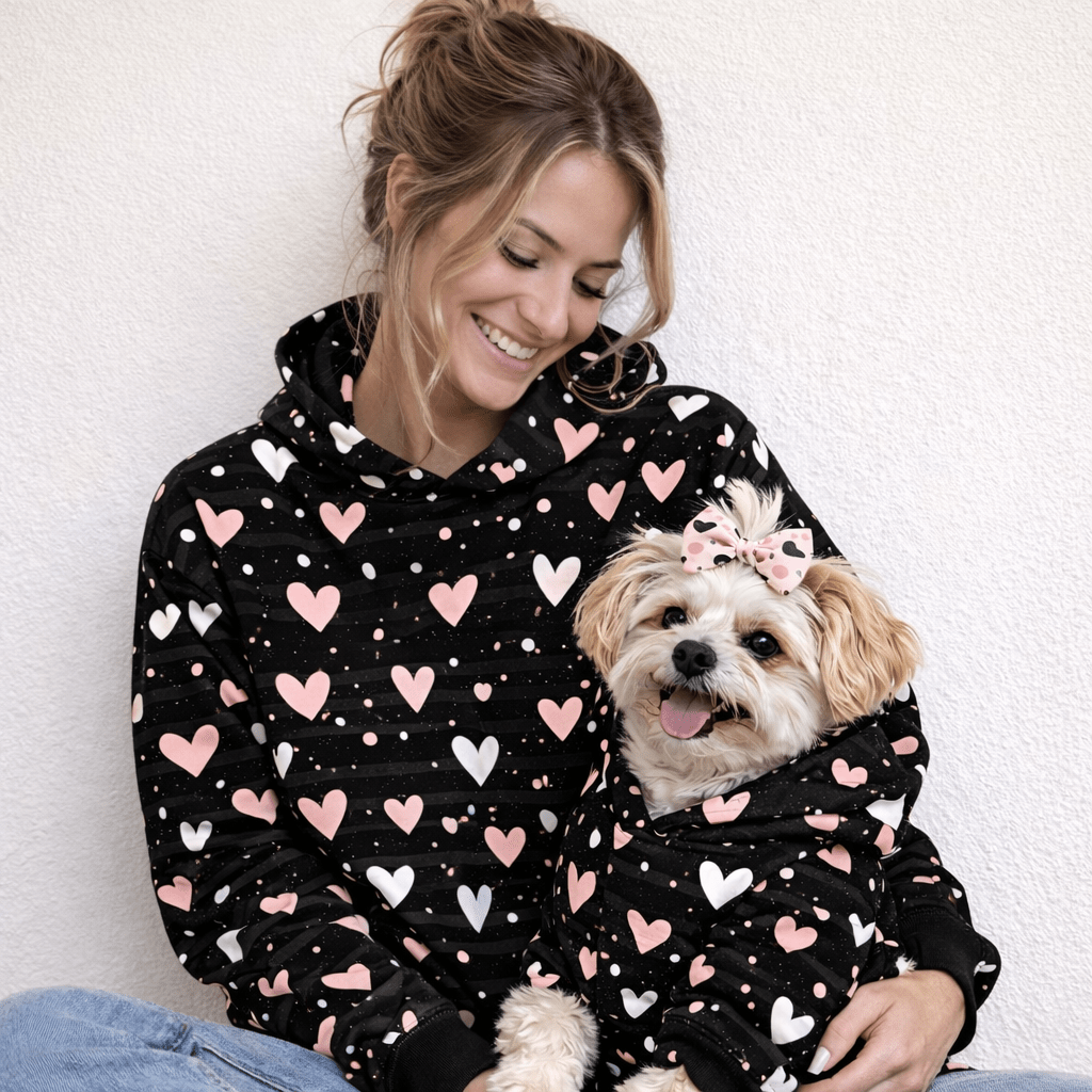 Pink and White Hearts All Over Print Pet and Human Hoodie Set - FluffnCoSSAOPmatching