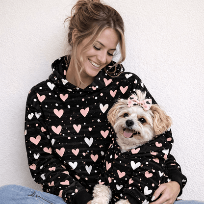 Pink and White Hearts All Over Print Pet and Human Hoodie Set - FluffnCoSSAOPmatching