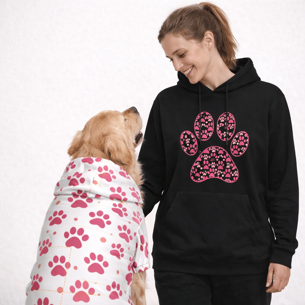 Pink Paw Graphic and Pattern Pet and Human Hoodie Set - FluffnCoblackxsSmatchingset