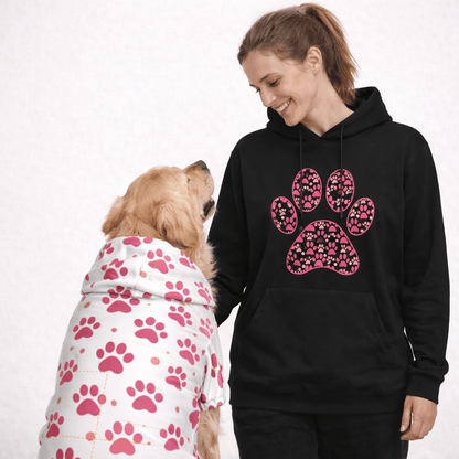 Pink Paw Graphic and Pattern Pet and Human Hoodie Set - FluffnCoblackxsSmatchingset