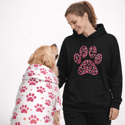 Pink Paw Graphic and Pattern Pet and Human Hoodie Set - FluffnCoblackxsSmatchingset