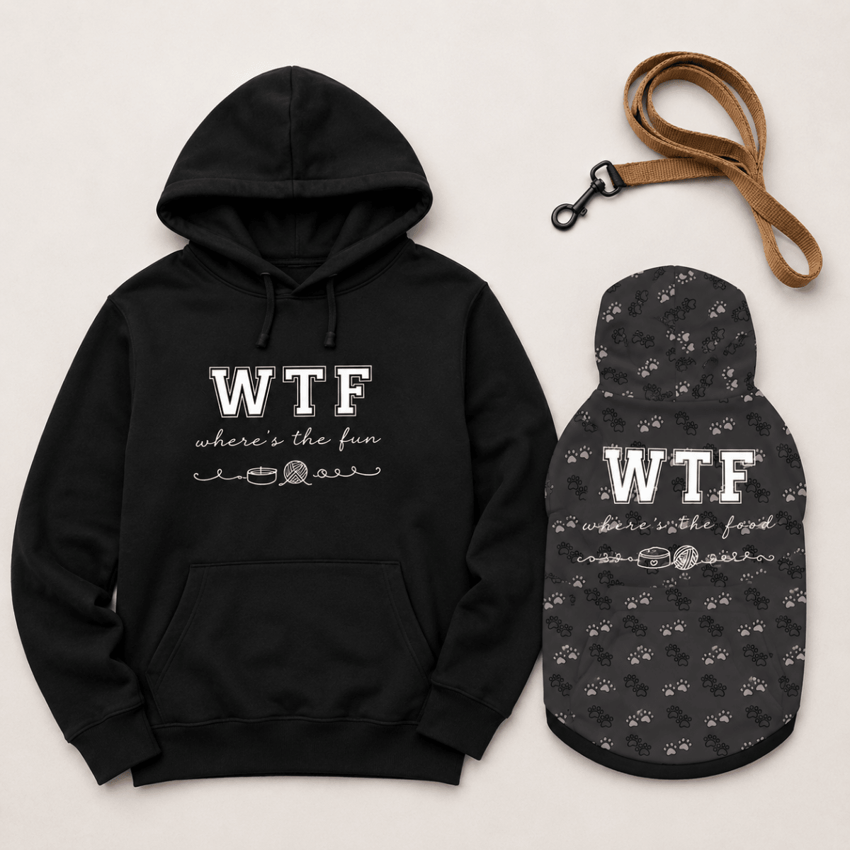 WTF Where's the Fun Matching Pet & Owner Hoodie Set - FluffnCoBlackxsS