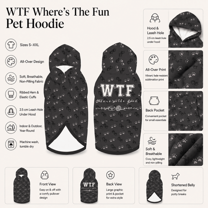 WTF Where's the Fun Matching Pet & Owner Hoodie Set - FluffnCoPigment BlackxsS
