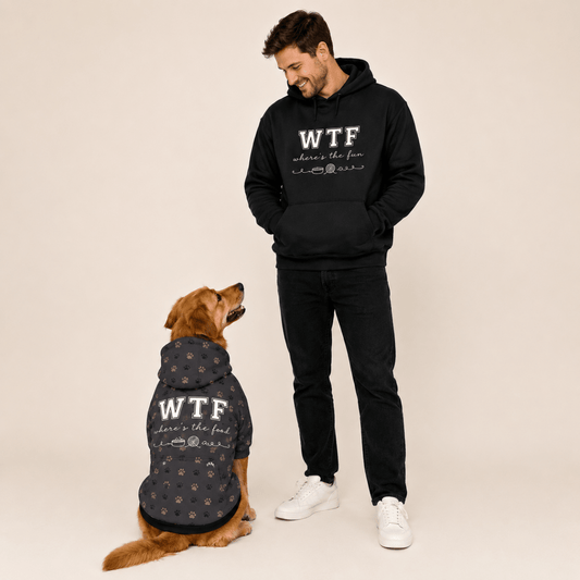WTF Where's the Fun Matching Pet & Owner Hoodie Set - FluffnCoPigment BlackxsS